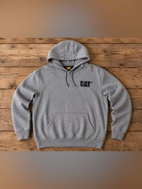 Caterpillar Heather Gray Pullover Hoodie with Black CAT Logo
